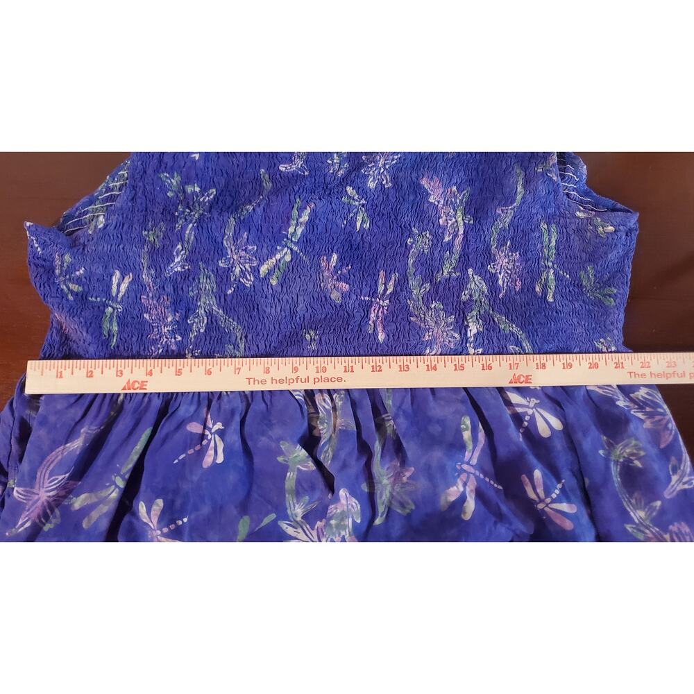 Vintage Lost River Batik Dragonfly Smocked Maxi Dress Size 3X Purple Pockets - Picture 11 of 12